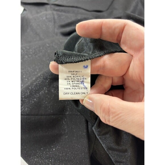 David Meister Sheath Dress Black Metallic Shimmer 6 Midi Lined Cap Sleeve - Picture 7 of 10